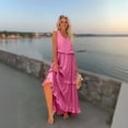 thumbnail image 7 of 2025 Summer Trendy Casual Dresses For Women Built In Bra Dresses Loose Vacation Dress Flowy Zipper Up V Neck Maxi Dresses Pink S, 7 of 7