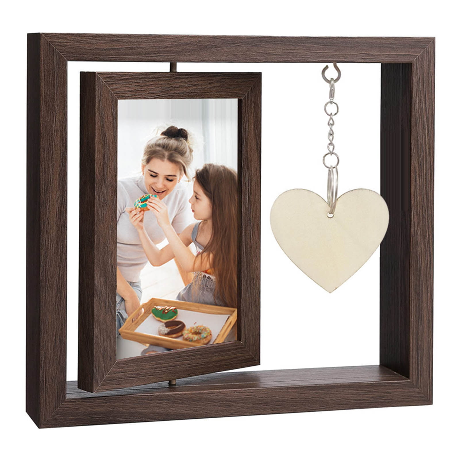KMSS 6inch Rotating Couples Picture Frame Double-Sided Picture Frame with Engraved Heart Pendant Wedding Engagement Gifts for Boyfriend Girlfriend Wife Husband