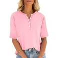 thumbnail image 2 of Diufon Womens Plus Size Tees Summer Casual Solid Color Tops V Neck Short Sleeve Button T-Shirts, 2 of 5