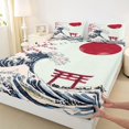thumbnail image 5 of Manfei Great Wave Torii Full Size Sheets, Red Sun Cherry Bed Sheets Wall Decor, Light Blue Red White 4pcs, 1 Flat Sheet, 1 Fitted Sheet and 2 Pillowcases, 5 of 6