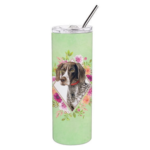 Carolines Treasures CK4317TBL20 German Shorthaired Pointer Green Flowers Stainless Steel 20 oz Skinny Tumbler 20 oz