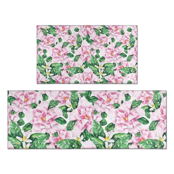 Pioneer Flower Floral Print Pattern Kitchen Rugs Sets Of 2,Anti Fatigue Kitchen Mat Rugs Non Slip Washable,Decorative Kitchen Floor Mats for Kitchen,Sink,Laundry,17"x30" 17"x47"