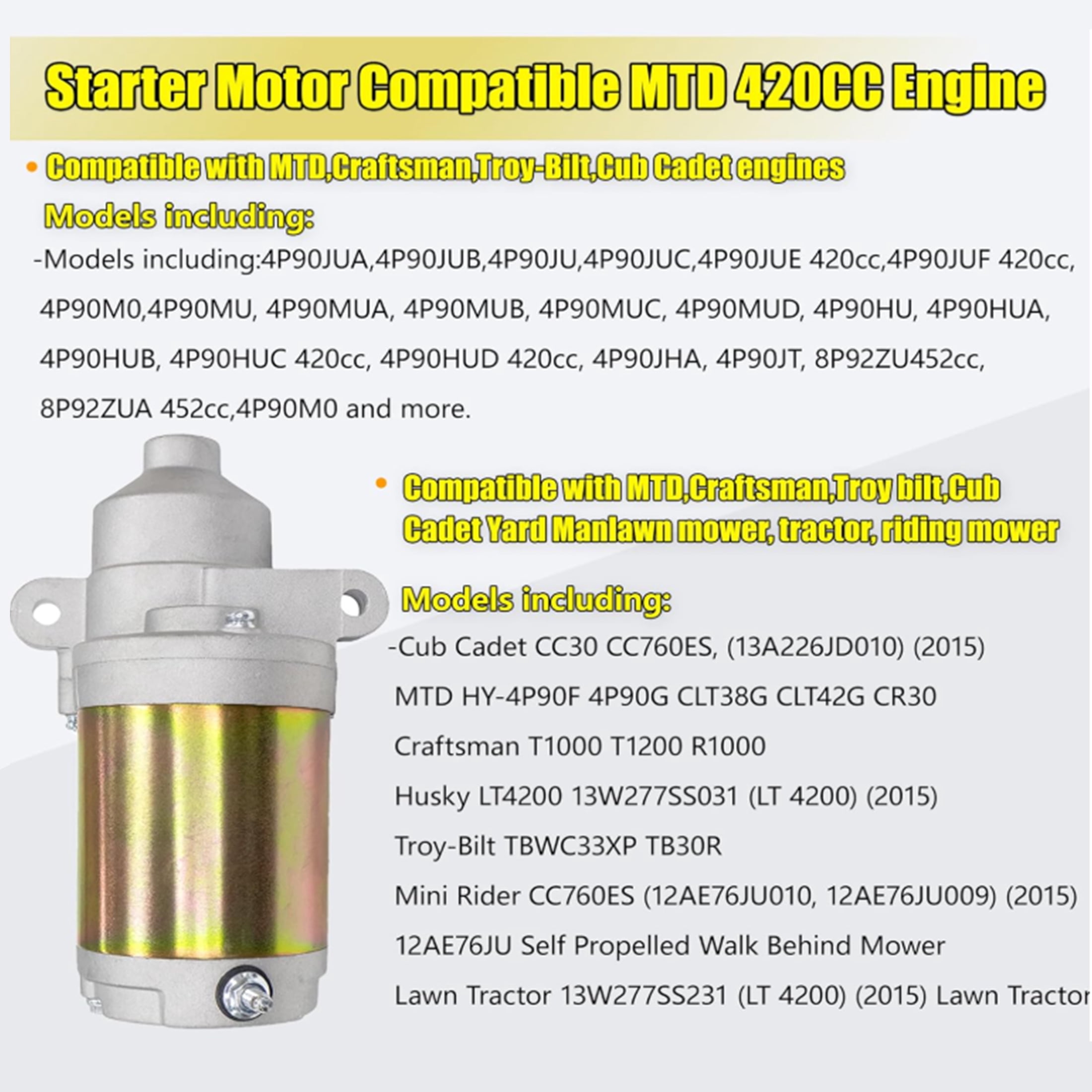 Fullas Starter  Motor for Mtd Yard Craftsman Riding Lawn Mower 420CC Engine 75112207 951-12207 751P12207A