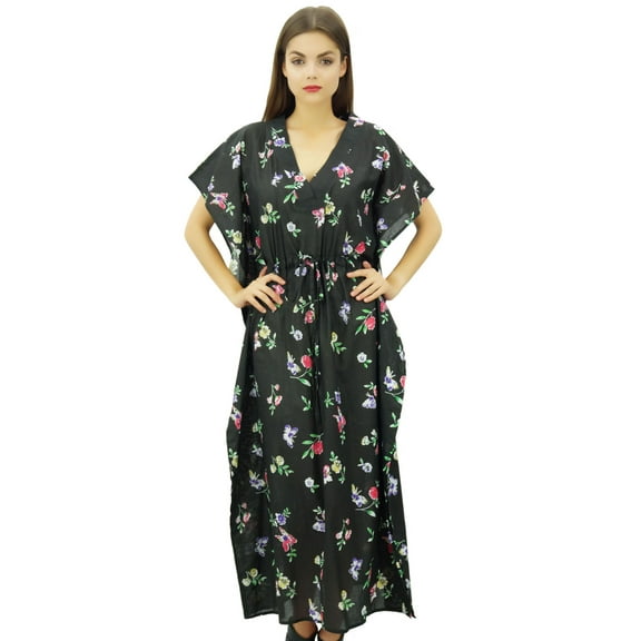 Bimba Women's Floral Caftan Dress Long Maxi Boho Kaftan Cover up with Drawstring Waist