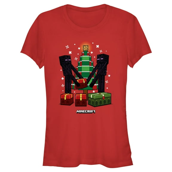 Junior's Minecraft Christmas Tree Endermans Graphic Tee Red Small