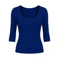 thumbnail image 7 of Women's 3/4 Sleeve Top Scoop Neck Ribbed Knit Slim Fit Casual Basic Undershirt Solid Color Layering Tee Tight Shirts for Women, 7 of 7