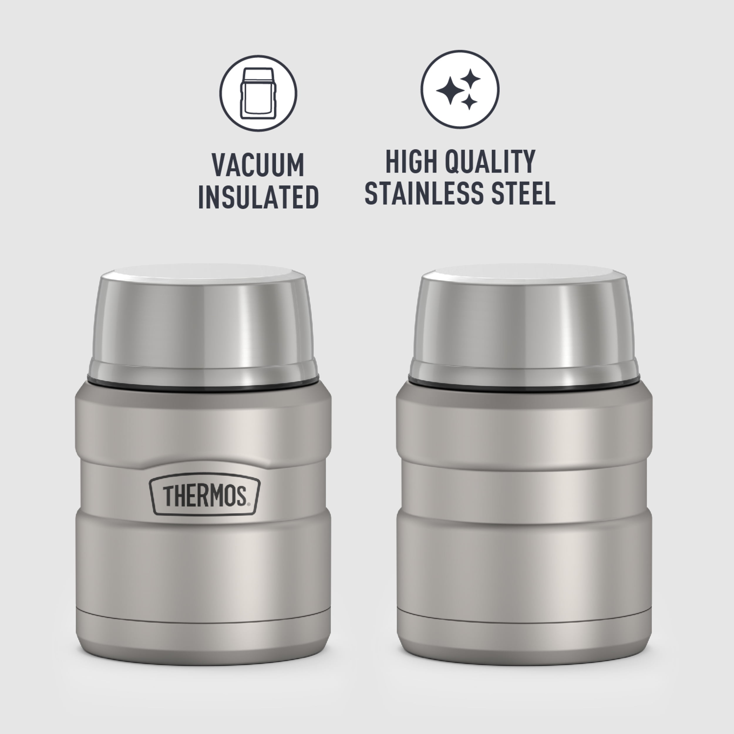Thermos Stainless King Vacuum Insulated Food Jar with Folding Spoon, Matte Stainless, 16oz