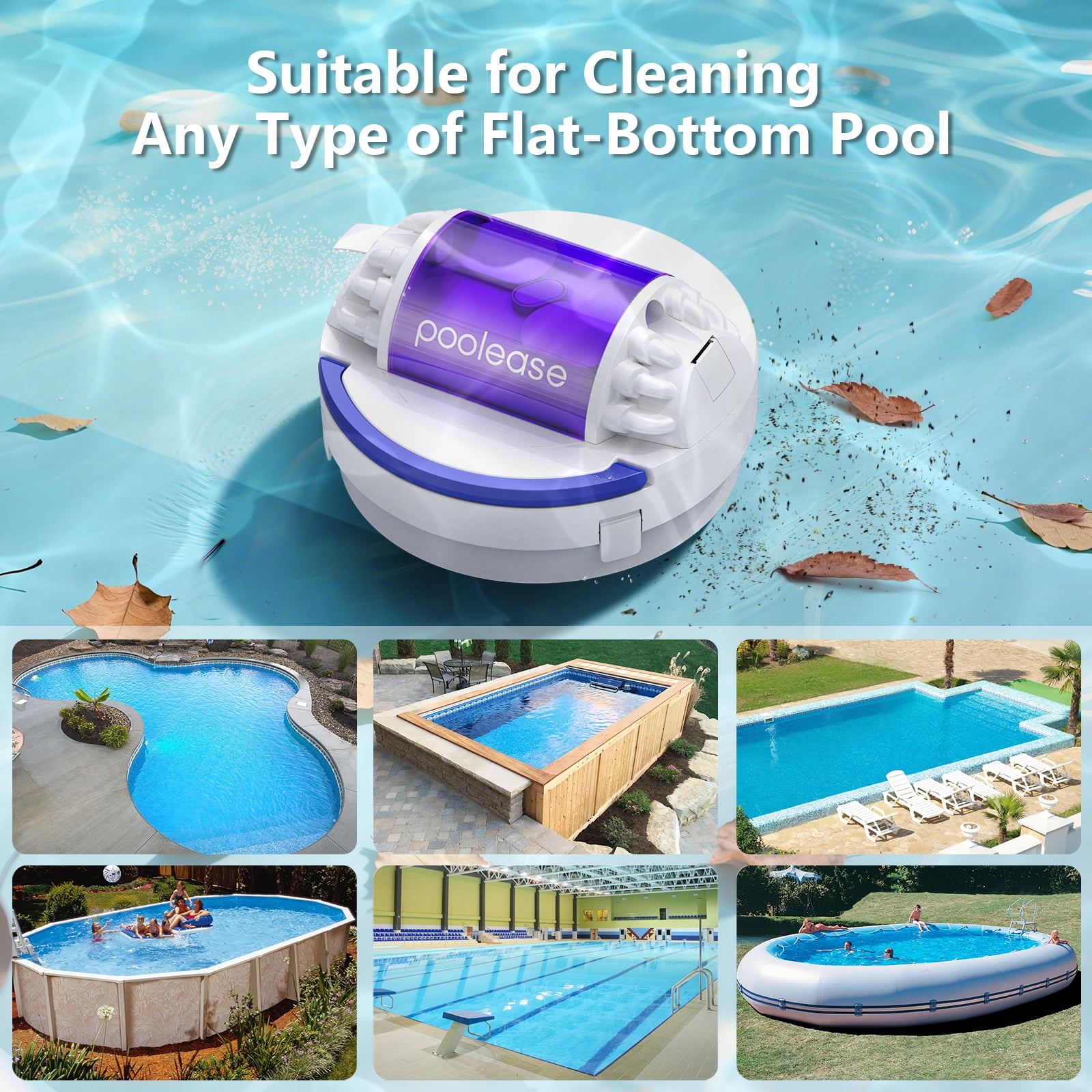 Poolease X2 Cordless Robotic Pool Cleaner, Pool Vacuum for Above Ground Pool, Self-Parking, LED Indicator, Dual-Motor Ideal for Above/Inground Pool, 90Min