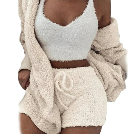 

Women s Sexy Fuzzy Fleece Outfits Pajamas Loungewear Shorts Nightwear Set XL