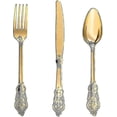 thumbnail image 1 of 300pcs Gold Plastic Silverware Dinnerware Flatware- Heavyweight Gold Plastic Cutlery Set, 100 Gold Forks, 100 Gold Spoons, 100 Gold Knives, Gold Utens, 1 of 5