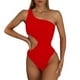 thumbnail image 1 of Gibobby Trajes de Baño Mujer Traje de baño de bikini con recorte en la cintura de un hombro sexy con volantes de color sólido para mujer(Rojo,M), 1 of 3