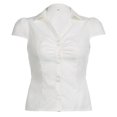 thumbnail image 4 of LIUJUNSHOP Womens Ruched Button Up Blouses Collar V Neck Short Sleeve Work Shirts, 4 of 4
