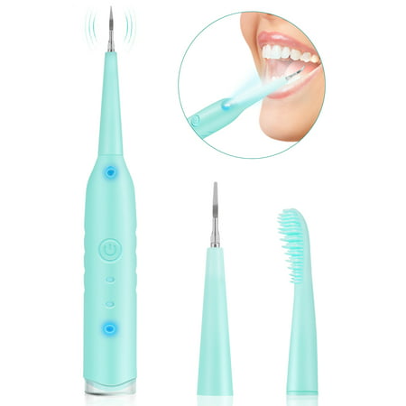2 in 1 Teeth Cleaning Tools, PRETTY SEE Electric Dental Calculus Remover Household Tartar Removal Tool Scraper Toothbrush with 3 Replaceable Cleaning Heads, (Best Toothbrush To Remove Tartar)