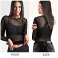 thumbnail image 4 of GOOHOCHY Blusa de malla transparente para mujer, cuello redondo, manga larga, malla, transparente, para fiesta, lisa, talla XL, 4 of 8