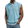 thumbnail image 2 of GrmtClth Men's Waffle Knit Sleeveless Vest 2026 Quarter Zip Lightweight Casual Workout Tank Tops Soft Breathable Athletic Tops for Gym Street Style Shirts Sky Blue 3XL, 2 of 4