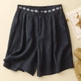 thumbnail image 3 of Bermuda Shorts for Women Summer Casual Elastic Waist Wide Leg Loose Fit Cotton Linen Boho Beach Shorts with Pockets, 3 of 9