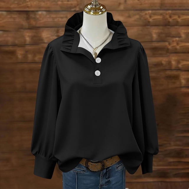 TaTaai 2026 Spring Summer Solid Color Button Top for Women Long Sleeve Round Neck Casual Blouse Soft Comfy Lightweight Daily Vacation Outfits Gift