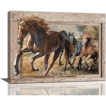 Horse Wall Art Farmhouse 3D Horse Pictures Wall Decor Runnning Horses Canvas Prints Painting Rustic Country Home Decor Framed Artwork for Living Room Bedroom Bathroom Ready to Hang 12"x16"