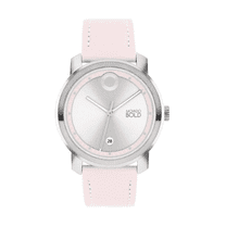 Movado BOLD 3600994 Silver Dial Light Pink Mauve Chalk  Leather Strap Womens Watch