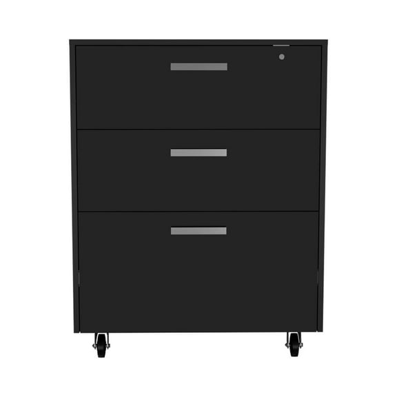 DEPOT E-SHOP Danbury Storage Cabinet-Drawer Base Cabinet, Three Drawers, Countertop, Four Caster Wheels -Black, For Office