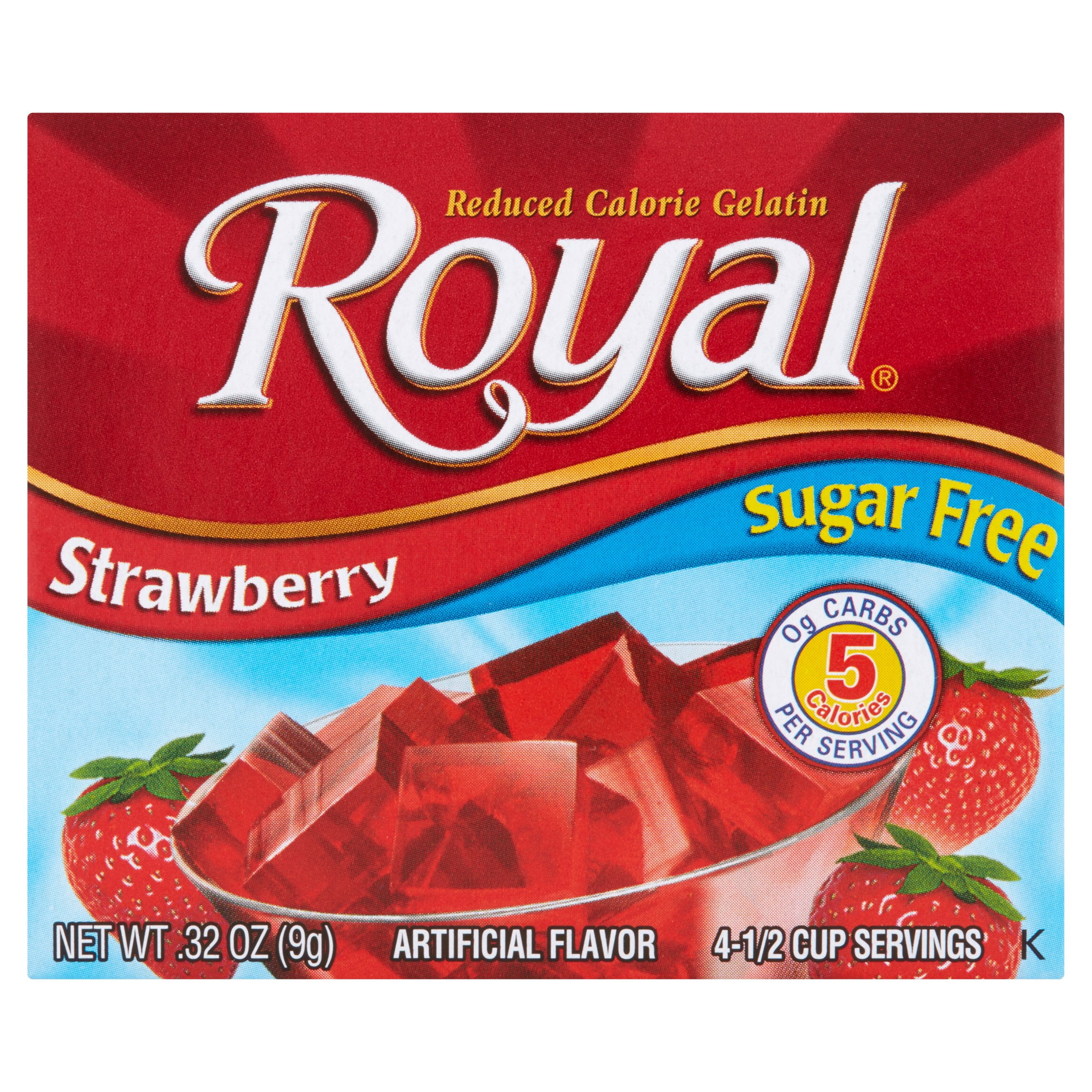 Royal Sugar Free Strawberry Gelatin Mix, 0.32 oz, 12 Pack