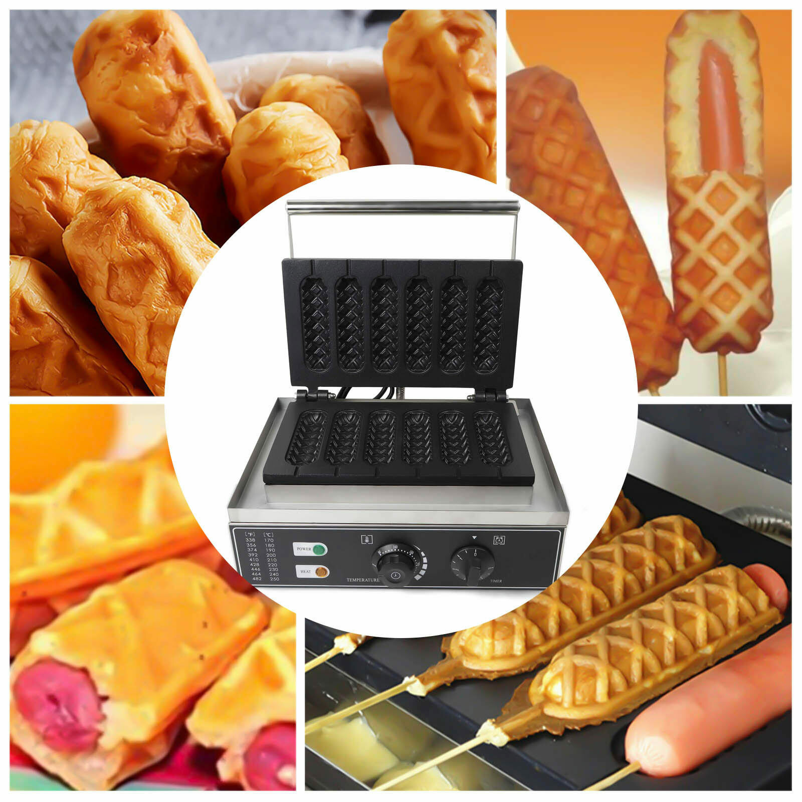 Oukaning 1500W Grid Commercial Non Stick Waffle Maker Hot Dog Maker（15.16  x 10.83 x 8.86 inch）
