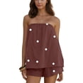 thumbnail image 2 of Polka Dot 2 Piece Sets for Women Summer Lounge Set Smocked Strapless Top Shorts Matching Set Travel Vacation Outfits, 2 of 4
