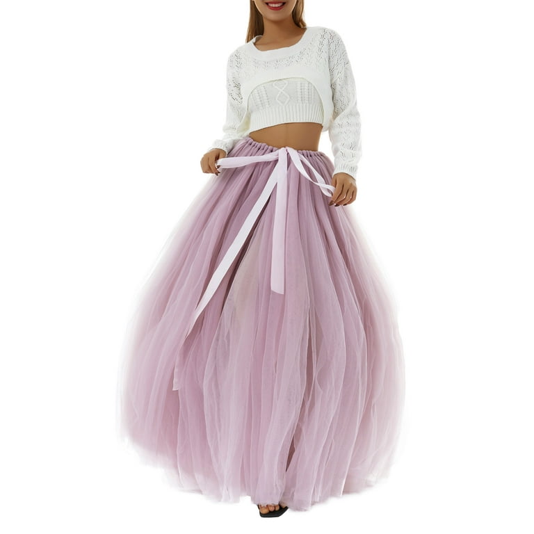 wybzd Women Princess Bubble Skirt, Girls Mesh Long Overskirt Performance  Photography Clothing Tie Up Waist Half Skirt Coffee 