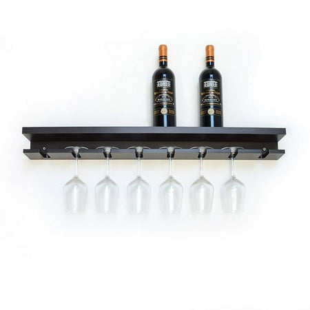 Wall Mounted Wine Glass Holder - ORNO TTOBE 32 Inch Long Wall Mounted Floating Wine Rack & 8 Glass Holder, Espresso