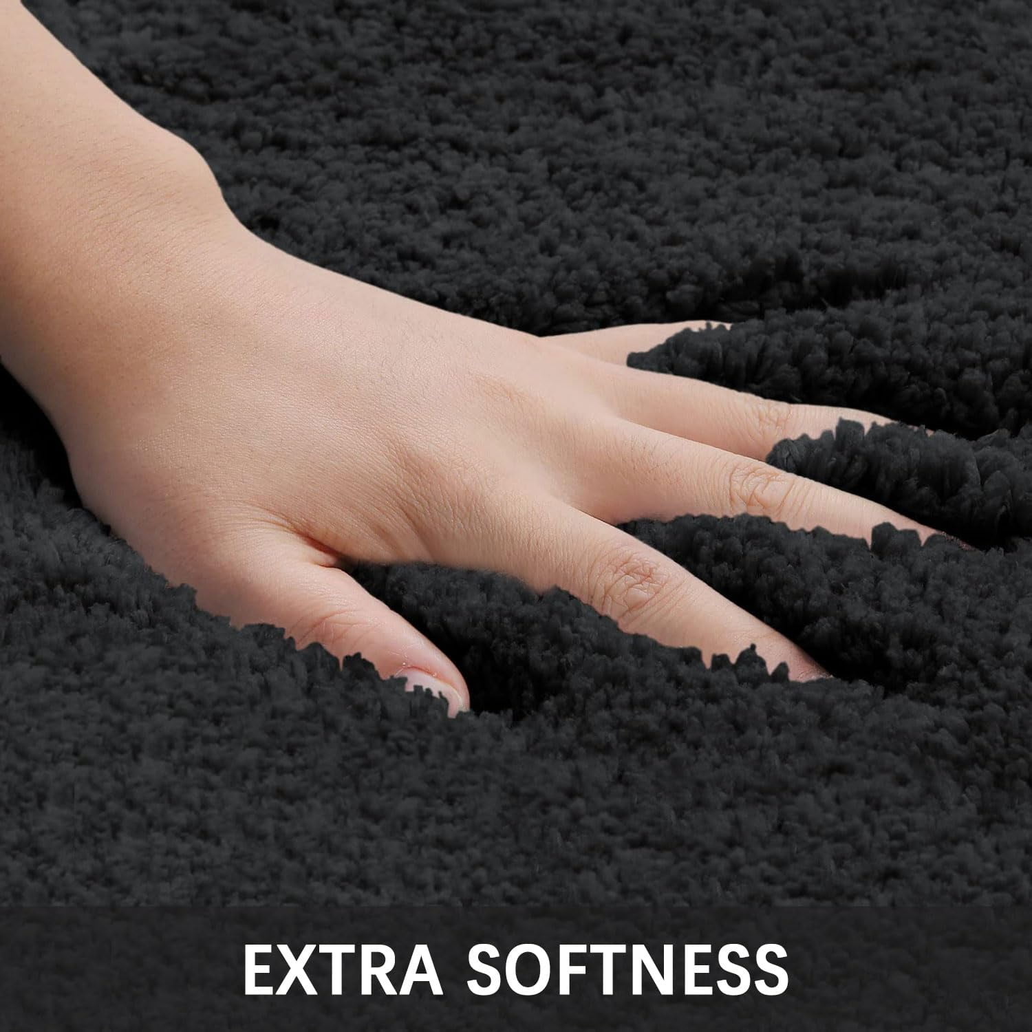 Buganda Microfiber Bathroom Rugs (20x30, Black) Shaggy Soft and Absorbent, Non Slip, Thick Plush, Machine Washable Bath Mat and Bath Rugs for Bathroom
