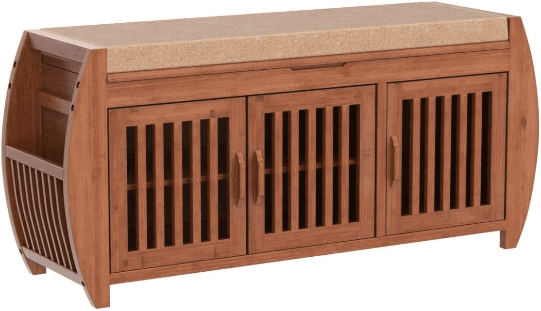 BALANBO 40” Shoe Bench with Lift Top Storage, Entryway Storage Bench with Cushioned Seat, Bamboo End of Bed Bench, Shoe Cabinet Bench with Hidden Storage Space, for Bedroom, Hallway(Brown)
