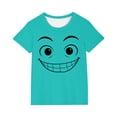 thumbnail image 2 of Blusas y camisas de manga corta con cuello redondo para niños y niñas, color liso, con estampado de expresión linda, manga corta, holgadas y cómodas, blusa para niña, 2 of 6