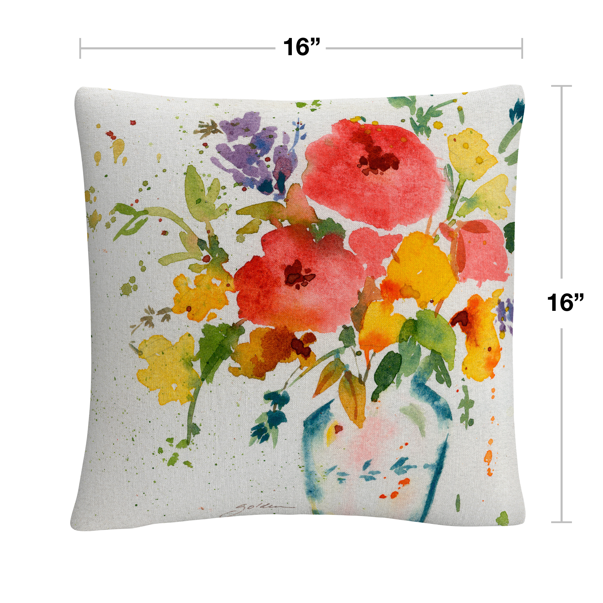 Sheila Golden 'White Vase With Bright Flowers' 16 X 16 Decorative Throw Pillow