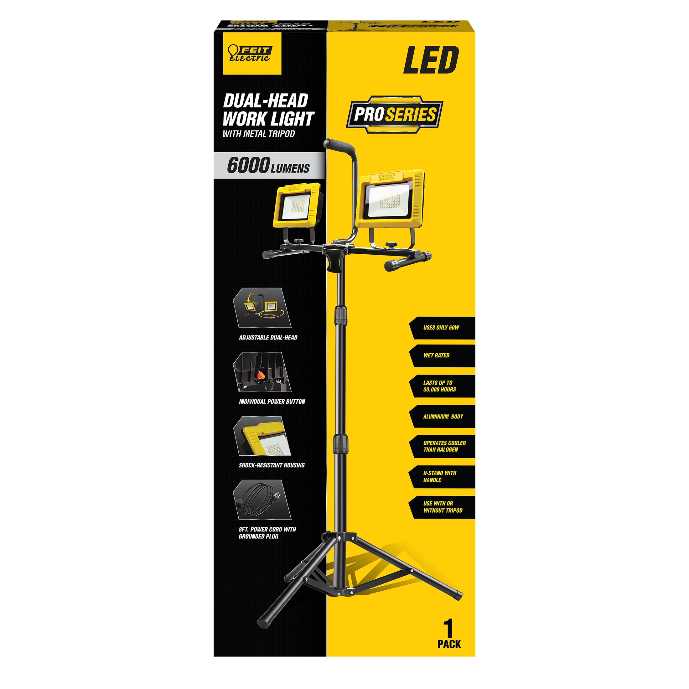 Feit Electric Pro LED 60W Daylight 6000 Lumen Dual-Head Work Light With Tripod - Walmart.com