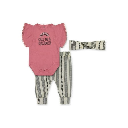 Jessica Simpson Baby Girl Bodysuit, Hammer Pant & Headband Outfit, 3pc set