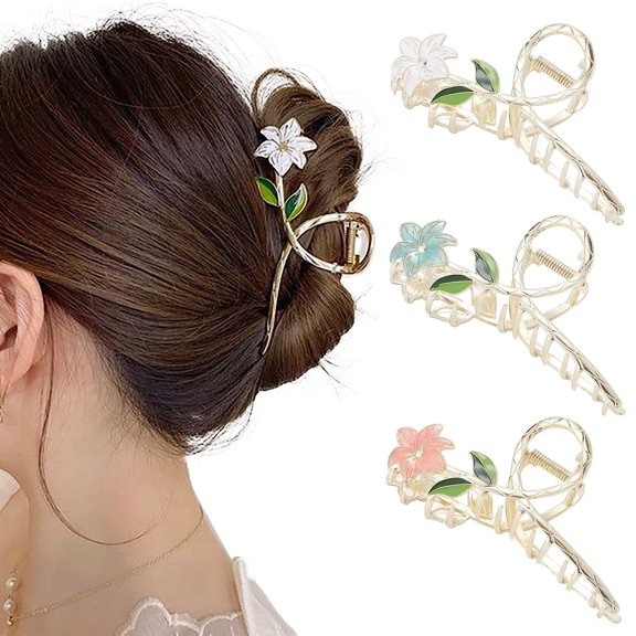 3 Pcs Flower Metal Hair Clips for Women Large Tulip Hair Claw Clips Non Slip Strong Hold Jaw Clips Fashion Hair Accessories for Thick Thin Curly Hair