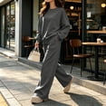 thumbnail image 4 of Women's Cute Sweat Sets Round Neck Sweatshirt and Pants Set, 2 Piece Sweat Suit with Pockets, Lounge Set for Fall Winter Black L, 4 of 5