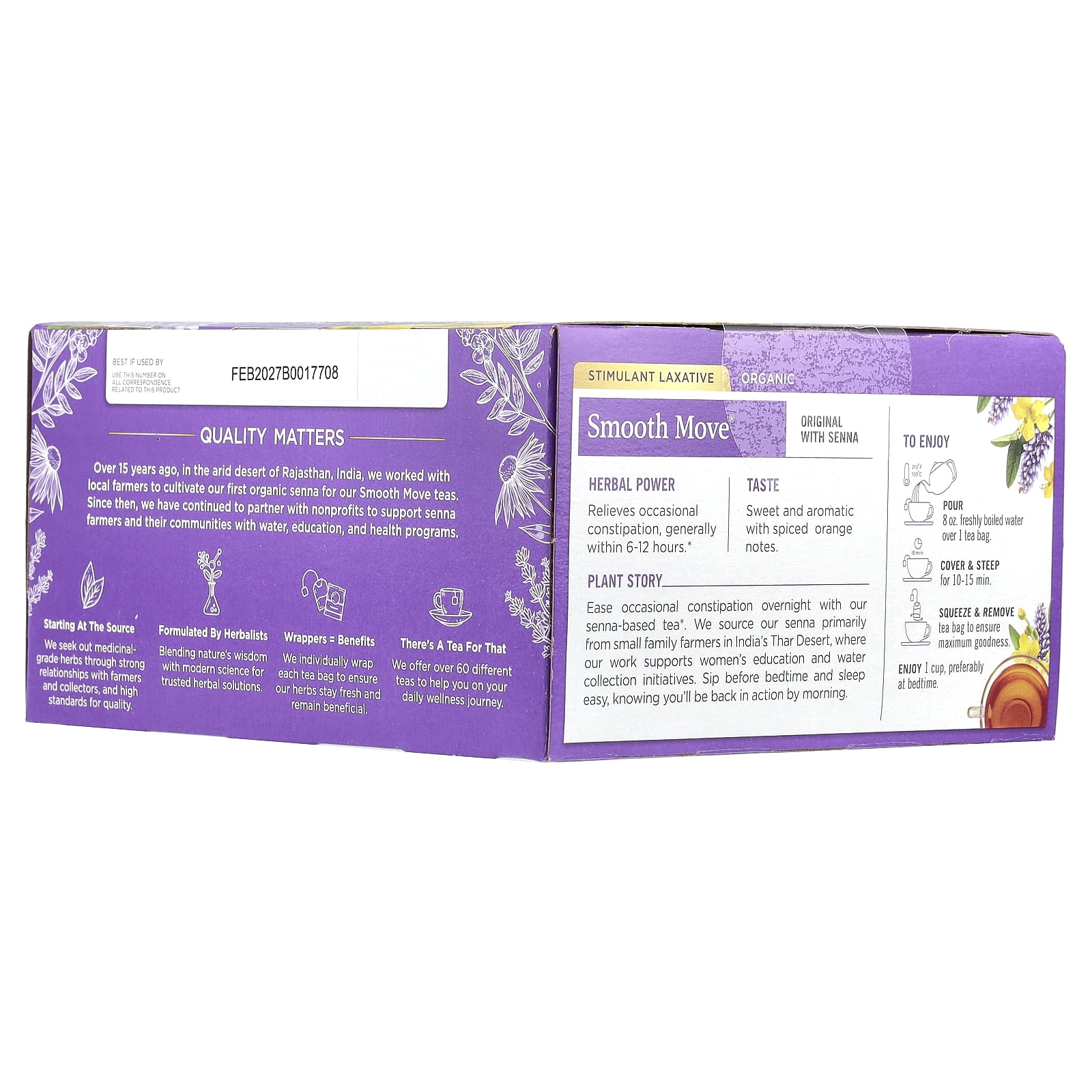 Traditional Medicinals Organic Smooth Move®, Original with Senna, Caffeine Free, 48 Wrapped Tea Bags, 3.38 oz (96 g)