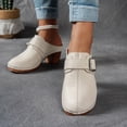 thumbnail image 2 of Rokment Buckles Platform High Heels Clogs Mules Sandals for Women Ladies 2026 Fashion Casual Leather Closed Toe Chunky Block Pumps Dress Slip on Slides Summer Shoes Beige Size 6, 2 of 6
