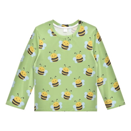 Bee Pattern Boys Rash Guard Shirts UPF 50 Plus Sun Protection Short Sleeve Swim Tees 3T