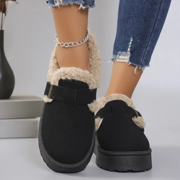 Nouvelles Chaussures d'Hiver pour Femmes Boken Chaussures en Peluche Mode Rétro Chaussures en Haricot Pantoufles à Semelle Plate en Coton pour Femmes Bottes à Plateforme