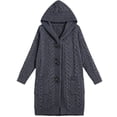 thumbnail image 2 of Women's Plus Size Long Hooded Cardigan, Cable Knit Open Front Sweater, Winter Warm Knit Jacket, Mid-Length Outerwear, Casual Loose Fit Coat Dark Blue L, 2 of 4