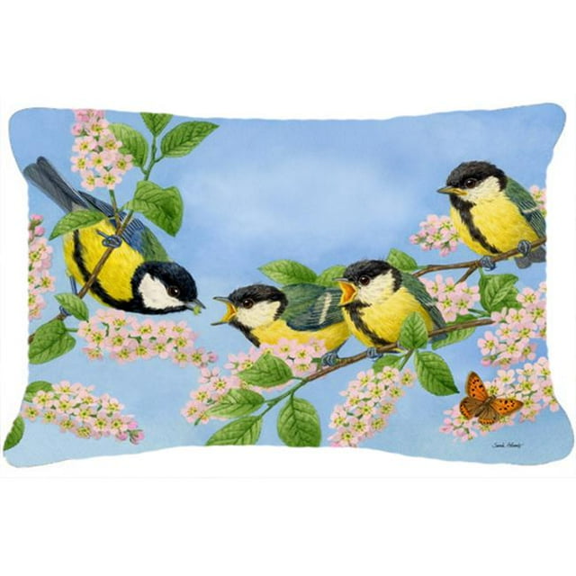 Grande Famille de Mésanges d'Oiseaux Tissu Coussin Décoratif