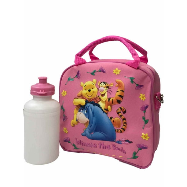 Disney Winnie the Pooh Pink Lunch Box with Water Bottle Kids Lunch Bag Set