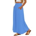 thumbnail image 6 of Arlun Casual Long Pleated Skirt for Women Elegant Eyelet Solid Color Flowy Summer Maxi Skirts Elastic High Waist Simple Stylish Beach Vacation Skirt Comfort for Everyday Wear Blue XXL, 6 of 6
