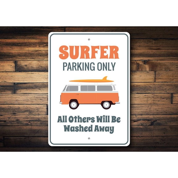 Surfer Van Parking Only Novelty Sign, Metal Wall Decor - 10x14 inches