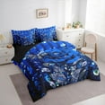 thumbnail image 3 of Feelyou Anniversary Rose Bedding Comforter Set 7pcs, Fashion Princess Diamond King Bedding Sets, Romantic Flower Blue Reversible Bed Sheets, Ultra Soft Bedroom Decor, 3 of 7