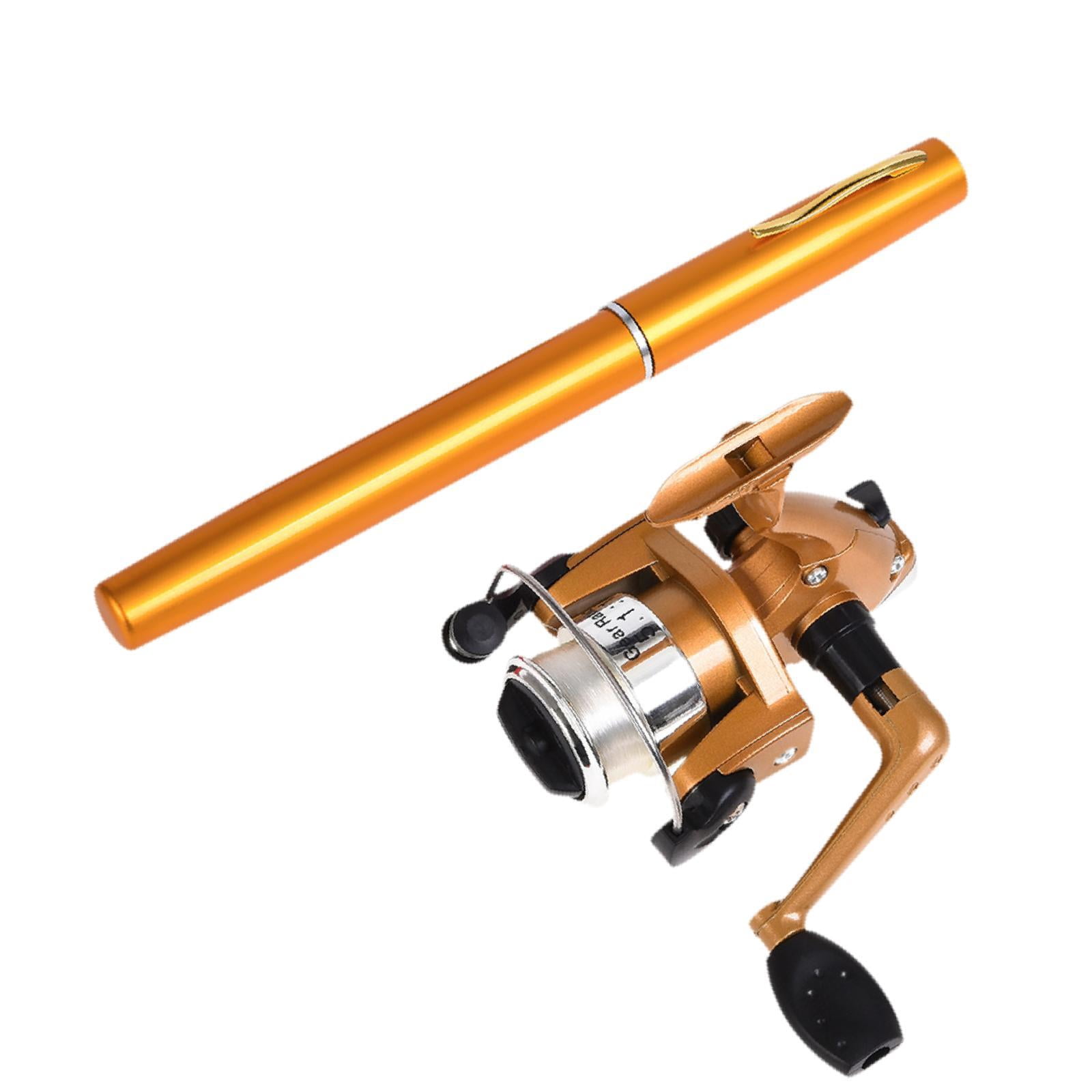 Colaxi Mini Fishing Rod Reel Combo, Mini Pen Fishing Pole Gift with Line Portable Fishing Reel for Outdoor Saltwater Freshwater Boys Gold
