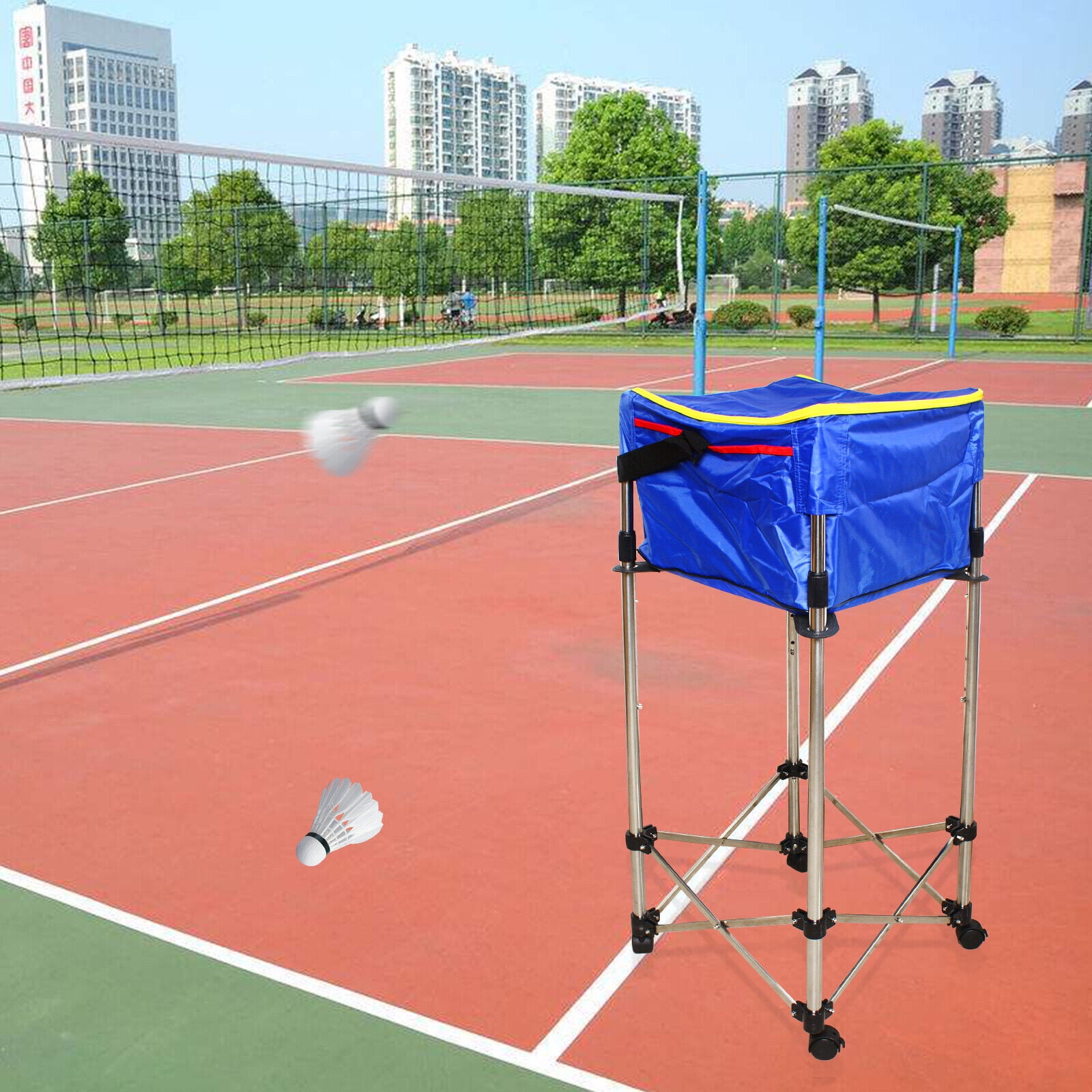 ZhdnBhnos Portable Tennis Ball Cart Foldable Tennis Ball Hopper Basket