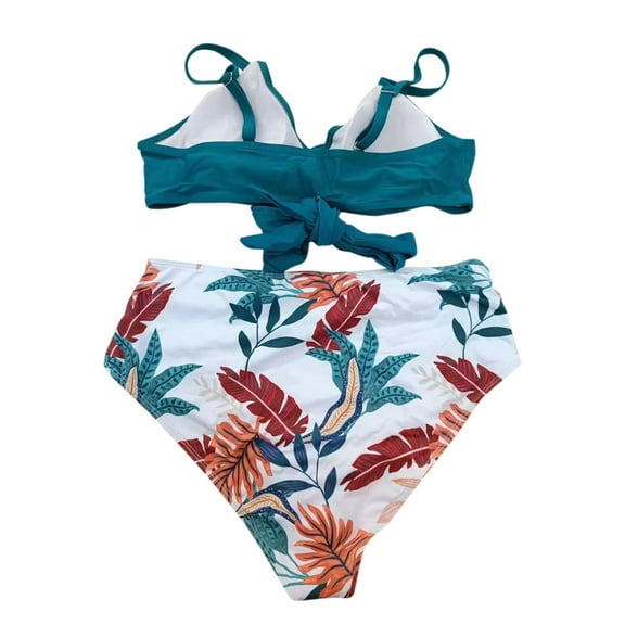 Aayomet Womens Tankini Bathing Suits 2023 Women Bikini Set Leaf Printed Sleeveless Two Piece Beach Wear Hot Swimwears,Green XXL